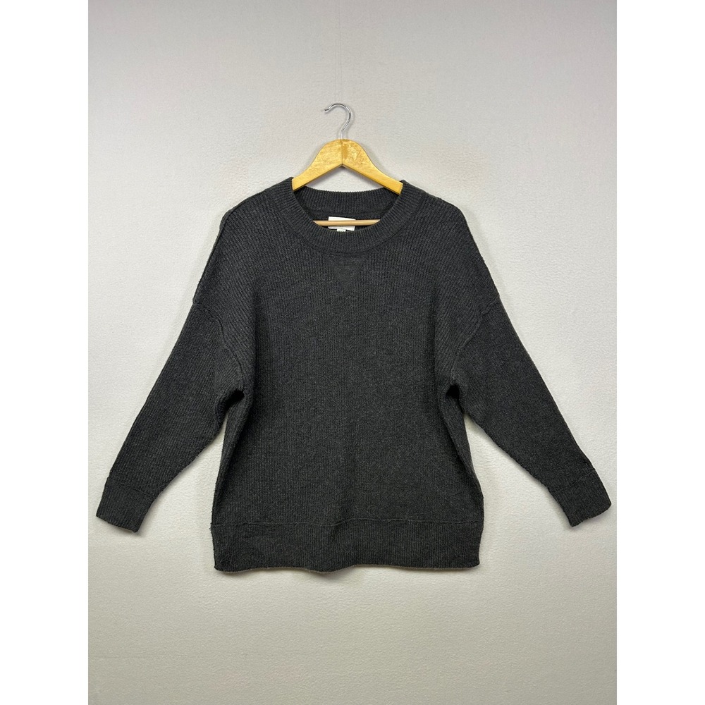 Cozy Minimalist Aerie Womens XS Charcoal Gray Oversized Ribbed Crewneck Sweater